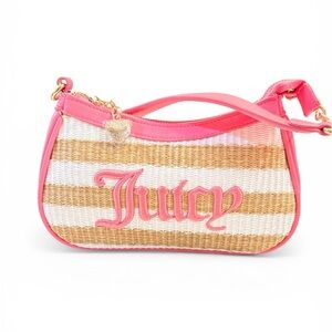Juicy Couture Straw Shoulder Bag with Pink Trim
